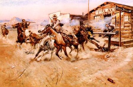 Charles M Russell Smoke of a .45 china oil painting image